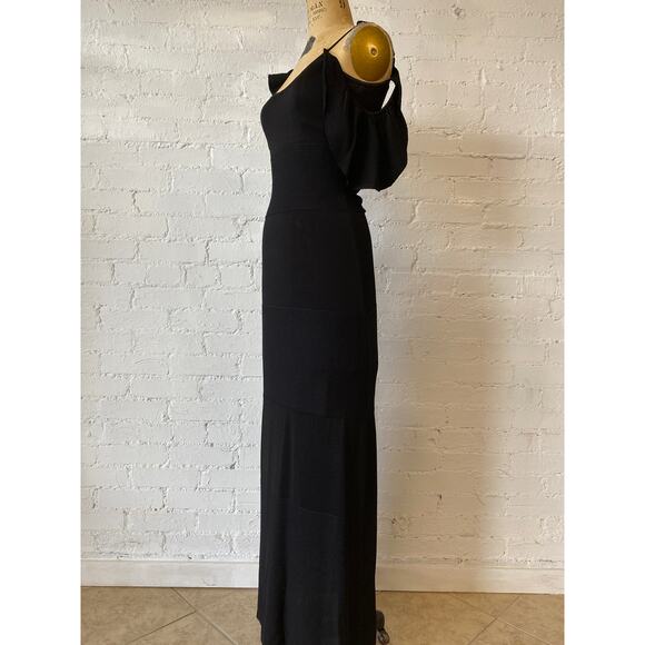 BeBe's black knit maxi dress, off the shoulders flutter drop sleeves, size small - Picture 8 of 10